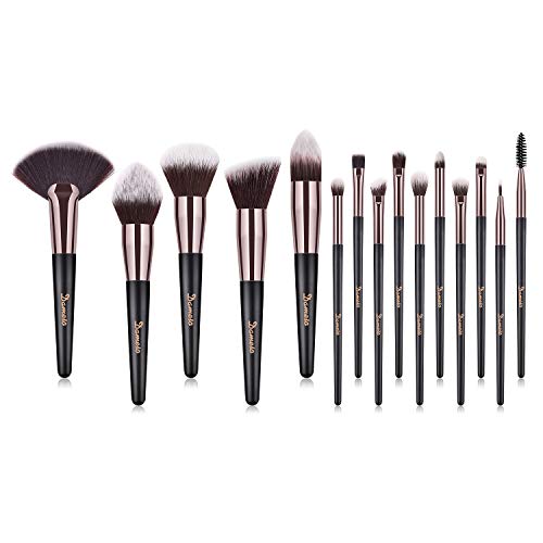 Brochas de Maquillaje, 15pcs Maquillaje Profesional Pinceles Maquillaje de Ojos, Rubor, Contorno, Corrector, Pinceles Cosméticos, Pincel Cosmético Profesional con Estuche de Viaje Elegante (Negro)