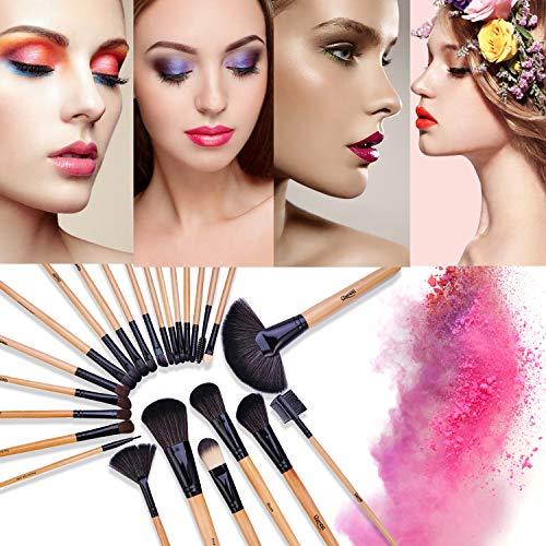 Brochas de Maquillaje, 24pcs Maquillaje Profesional Pinceles Maquillaje de Ojos Rubor Contorno de los Labios Corrector Brochas Cosméticas + Bolso Negro