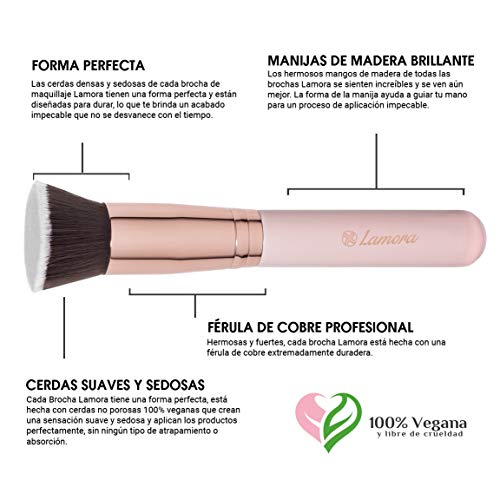 Brochas De Maquillaje Kabuki Profesional - Pincel Facial Ideal Para La Aplicación De Bases De Maquillaje Liquido Tradicionales y Fluidas - Perfecto También Para Aplicar y Difuminar Bases de Maquillaje en Polvos Suelto y Compacto - Calidad Premium - Fibras