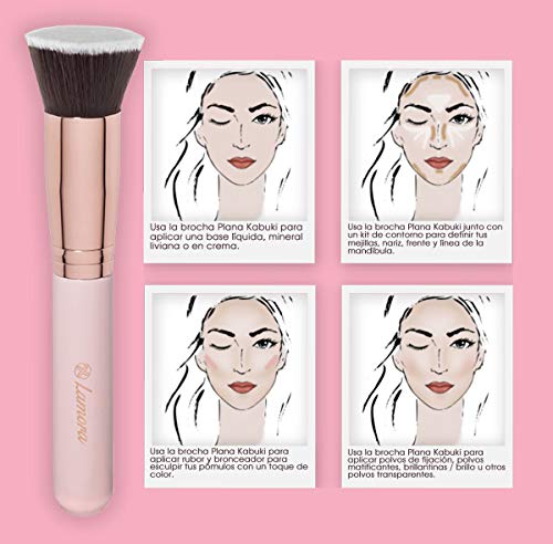 Brochas De Maquillaje Kabuki Profesional - Pincel Facial Ideal Para La Aplicación De Bases De Maquillaje Liquido Tradicionales y Fluidas - Perfecto También Para Aplicar y Difuminar Bases de Maquillaje en Polvos Suelto y Compacto - Calidad Premium - Fibras