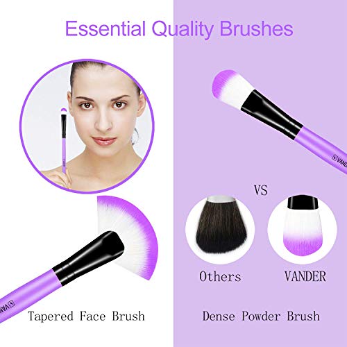 brochas de maquillaje,Vander- Juego de 32 brochas de maquillaje profesionales, base sintética, polvos, correctores, brochas de belleza con bolsa de viaje para cosméticos, Púrpura