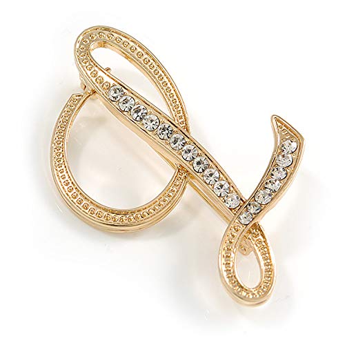 Broche con inscripción en inglés "L", chapado en oro, con texto en inglés en inglés "L", de 45 mm de alto.