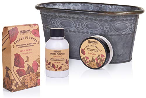 BRUBAKER Cosmetics Set de Baño y Ducha"Garden Flowers" - Fragancia de Amapolas - Set de regalo 7 uds. en un set de jardinera vintage