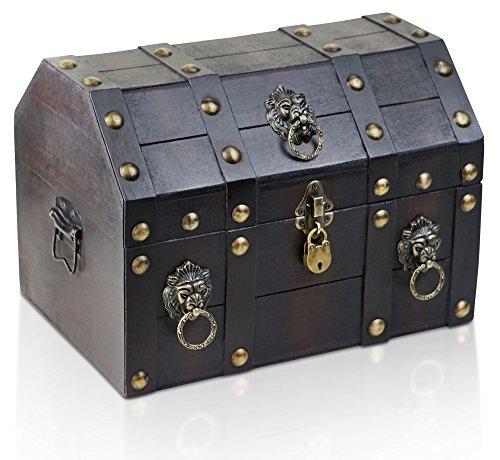 Brynnberg Caja de Madera Cofre del Tesoro Pirata de Estilo Vintage Diseño Retro 21x14x14cm Hecha a Mano 