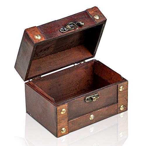 Brynnberg Caja de Madera Rivet 14x9,5x8,5cm - Cofre del Tesoro Pirata de Estilo Vintage - Hecha a Mano - Diseño Retro - joyero