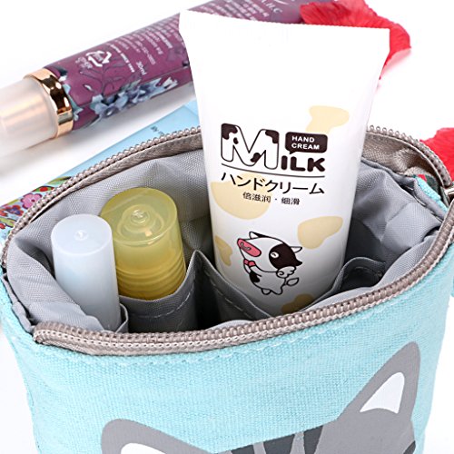 BTSKY Soporte telescópico para lápices de lona variable, lona de dibujos animados, gato, estuche de papelería, estuche, bolsa de almacenamiento para cosméticos, color Blue+Grey