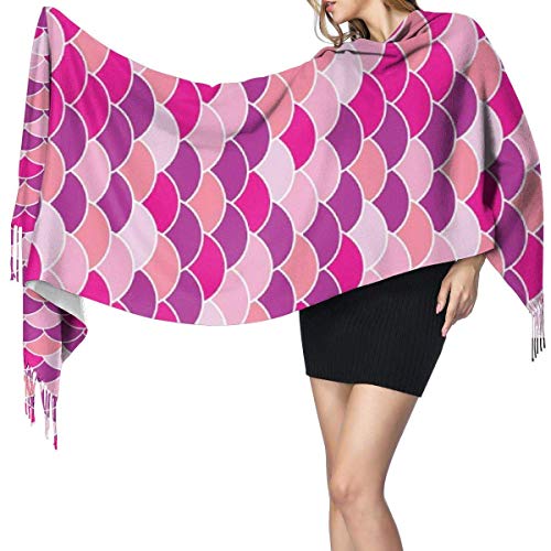 Bufanda de mantón Mujer Chales para, Escamas de sirena Rosa Bufanda cálida de invierno para mujer Moda Bufandas largas y grandes de cachemira suave