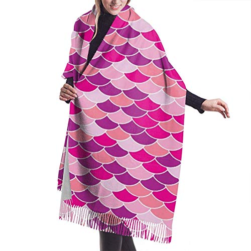 Bufanda de mantón Mujer Chales para, Escamas de sirena Rosa Bufanda cálida de invierno para mujer Moda Bufandas largas y grandes de cachemira suave