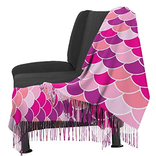 Bufanda de mantón Mujer Chales para, Escamas de sirena Rosa Bufanda cálida de invierno para mujer Moda Bufandas largas y grandes de cachemira suave