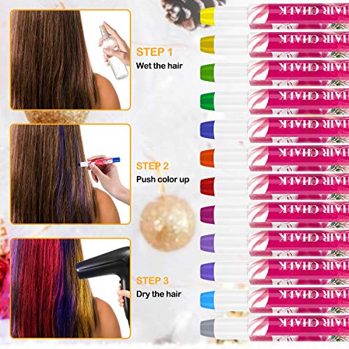 Buluri 12 Colores Set De Tiza Para El Cabello, Plumas De Tiza Profesionales Para El Cabello, Plumas De Tinte Para El Cabello No Tóxicas -Funciona En Todos Los Colores Del Cabello