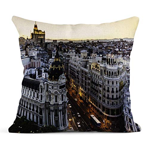 Butlerame Vista aérea panorámica del Mundo Naranja de la Gran Vía, la Principal Calle Comercial de Madrid, Capital, España, Europa, Ciudades de 18x18 Pulgadas