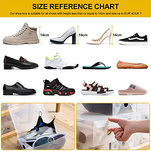 BUZIFU Cajas de Zapatos Transparentes, 20 unids Cajas Plástico Zapatos de Gran Capacidad, Cajas de Zapatos Apilables y Impermeable, Ahorra Espacio, Zapateros para Hombres y Mujeres(28 x 18 x 9,5 cm)