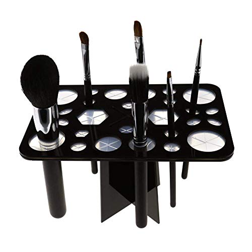BYBOT Organizador de brochas de maquillaje con 28 agujeros, torre de aire, soporte plegable para brochas con alfombrilla de limpieza portátil para brochas de maquillaje