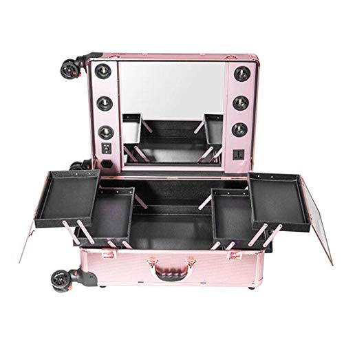 BYCDD Maleta de Maquillaje Profesional con la luz, Estuche Cosméticos Maletín Maquillaje Trolley Beauty Case Makeup para Peluquería, Maquilladores, Esteticistas,Rose Gold