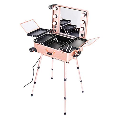 BYCDD Maleta de Maquillaje Profesional con la luz, Estuche Cosméticos Maletín Maquillaje Trolley Beauty Case Makeup para Peluquería, Maquilladores, Esteticistas,Rose Gold