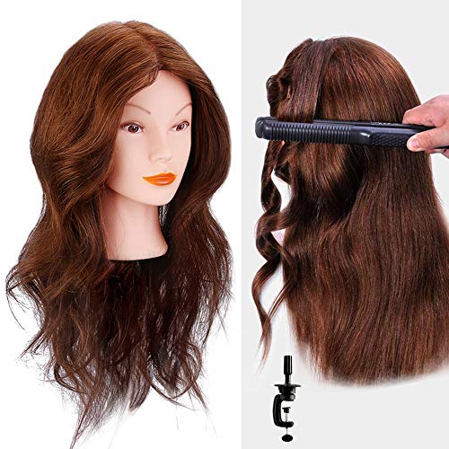 Cabeza Peluqueria Pelo Natural, MYSWEETY 100% Cabello Humano 45cm Cabezal de Peluquería para Curling, Alisar, Blanquear, Teñir Cabeza de Muñeca de Cosmetología Maniqui