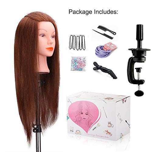 Cabeza Peluqueria Pelo Natural, MYSWEETY 100% Cabello Humano 45cm Cabezal de Peluquería para Curling, Alisar, Blanquear, Teñir Cabeza de Muñeca de Cosmetología Maniqui