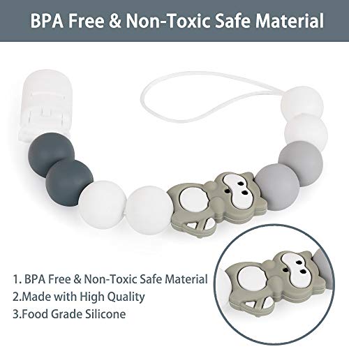 Cadenas Chupetes Bebé Chupetero Mordedor Koala Mapache Silicona Soothie Clip Chupete Holder Binky Clips para Niño y Chicas Sin BPA