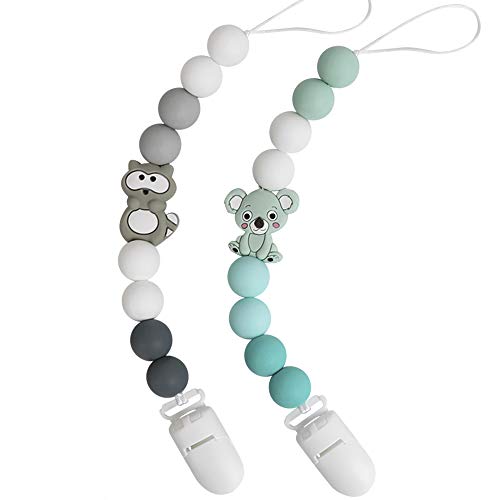 Cadenas Chupetes Bebé Chupetero Mordedor Koala Mapache Silicona Soothie Clip Chupete Holder Binky Clips para Niño y Chicas Sin BPA
