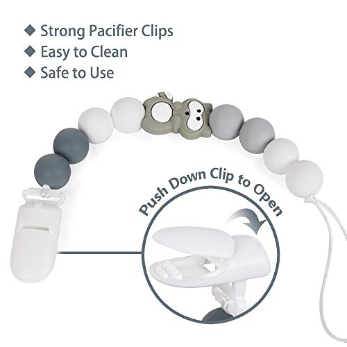 Cadenas Chupetes Bebé Chupetero Mordedor Koala Mapache Silicona Soothie Clip Chupete Holder Binky Clips para Niño y Chicas Sin BPA