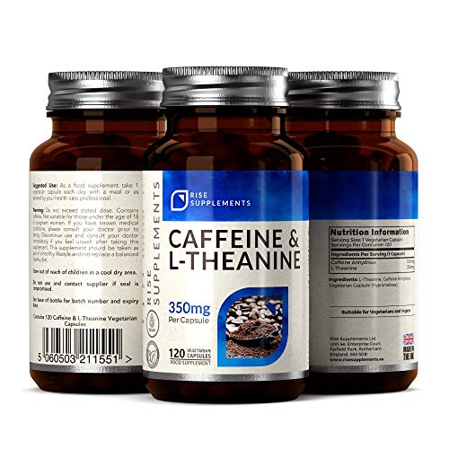 Cafeína (100 mg) + L-Teanina (250 mg) de Rise Supplements | 120 Cápsulas Vegetarianas | Fórmula de Productividad, Mezcla Nootrópica, para Energía y Enfoque