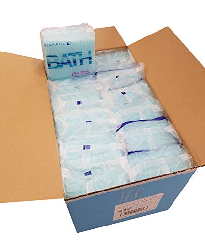 Caja con 120 esponjas jabonosas desechables con grosor extra de 1 cm. Impregnadas con jabón dermatológico aroma Aloe Vera y Camomila.