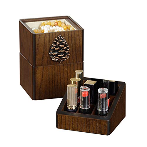 Caja De Almacenamiento De Escritorio Estante para Barra De Labios Estante para Guardar Joyas Caja De Maquillaje De Madera Creatividad Personalizada (Color : Brown, Size : 10.5 * 10.5 * 20.5cm)