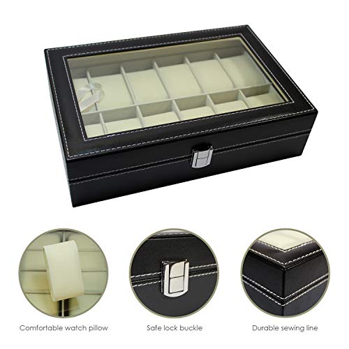 Caja para Relojes. Caja para Guardar 12 Relojes. Joyero Expositor para almacenaje de Relojes. Estuche para Relojes y Pulseras. Diseño Elegante. Regalo Original para Hombre y Mujer.