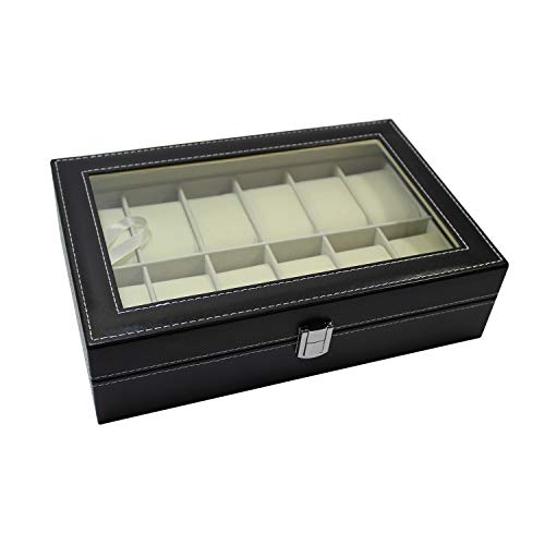 Caja para Relojes. Caja para Guardar 12 Relojes. Joyero Expositor para almacenaje de Relojes. Estuche para Relojes y Pulseras. Diseño Elegante. Regalo Original para Hombre y Mujer.