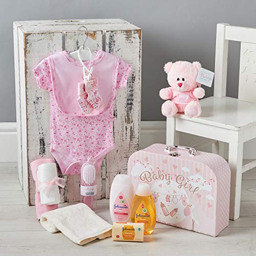 Caja Regalo con Accesorios Bebé – Cesta Regalo en Rosa con Ropa para Niñas, Osito de Pelu-che y Regalos Originales para Bebés Recién Nacidos