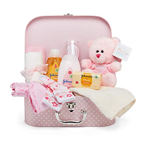 Caja Regalo con Accesorios Bebé – Cesta Regalo en Rosa con Ropa para Niñas, Osito de Pelu-che y Regalos Originales para Bebés Recién Nacidos