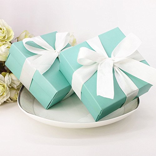 Cajitas para dulces cubo color Pantone-azul Tiffany con cinta blanca, 20 unidades
