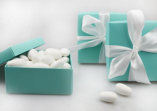 Cajitas para dulces cubo color Pantone-azul Tiffany con cinta blanca, 20 unidades