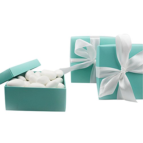 Cajitas para dulces cubo color Pantone-azul Tiffany con cinta blanca, 20 unidades