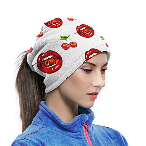 Calentador de Cuello de Microfibra Unisex Acuarela Labios Rojos Cereza Fruta Pasamontañas Sombreros Bufanda para Polvo Viento Protección Solar