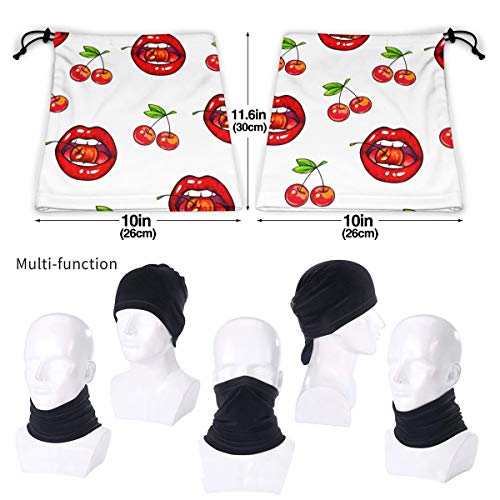 Calentador de Cuello de Microfibra Unisex Acuarela Labios Rojos Cereza Fruta Pasamontañas Sombreros Bufanda para Polvo Viento Protección Solar