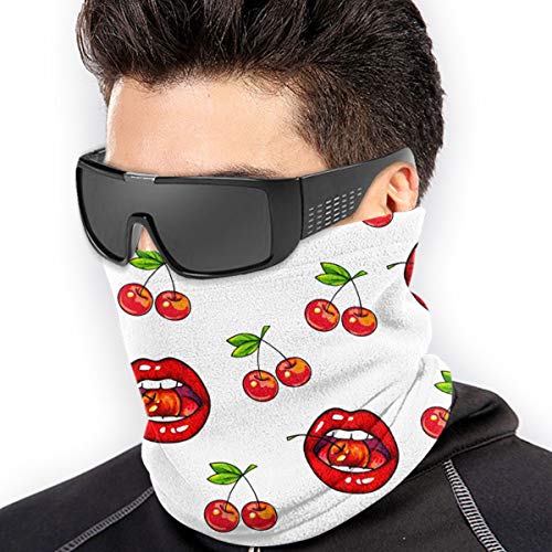 Calentador de Cuello de Microfibra Unisex Acuarela Labios Rojos Cereza Fruta Pasamontañas Sombreros Bufanda para Polvo Viento Protección Solar