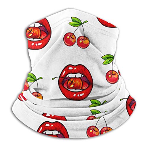 Calentador de Cuello de Microfibra Unisex Acuarela Labios Rojos Cereza Fruta Pasamontañas Sombreros Bufanda para Polvo Viento Protección Solar