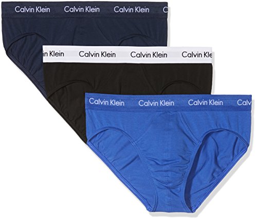 Calvin Klein HIP BRIEF 3PK Braguita, Multicolor (C-Black/Blu/Blu), Small (Pack de 3) para Hombre