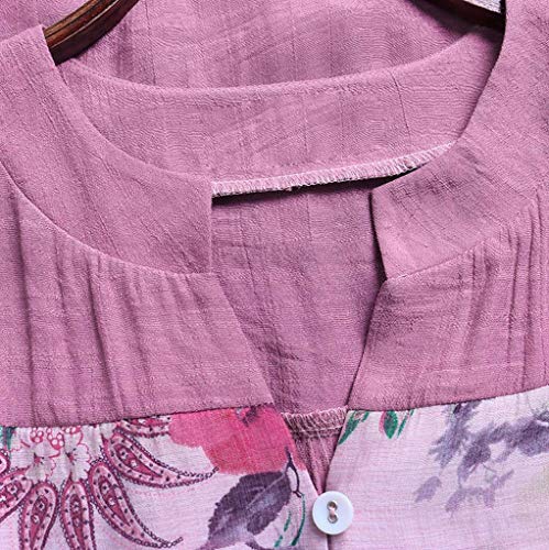 Camisetas Mujer Manga Larga SHOBDW 2019 Nuevo Cuello en V Tops de Túnica Blusas Suelto Estampado Floral Pullover Sexy Casual Verano Camisetas Mujer Tallas Grandes M-5XL(Morado,L)