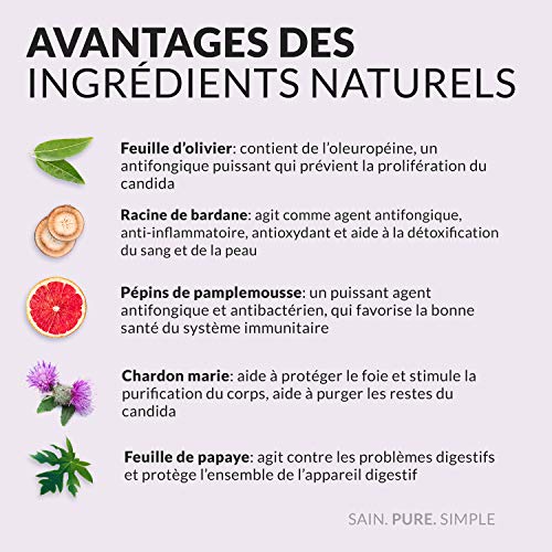 Candiom – Complemento contra la Candidose, el Candida Albicans y las Mycosas, 100% natural, contra la digestión déficil y los globos, para una flora intestinal y un sistema inmunitario sano.