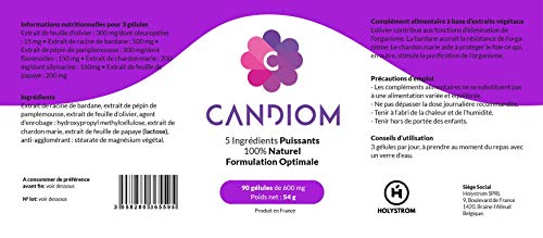Candiom – Complemento contra la Candidose, el Candida Albicans y las Mycosas, 100% natural, contra la digestión déficil y los globos, para una flora intestinal y un sistema inmunitario sano.