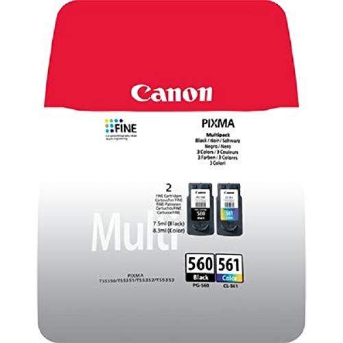 Canon PG-560+CL-561 - Pack con Cartucho de Tinta Original BK y Color para impresoras de inyección de Tinta Pixma TS5350, TS5351, TS5352, TS5351