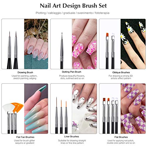 Canvalite 3D Nail Art Stickers Calcomanías para uñas DIY con pinzas y 15 pinceles para pintar uñas