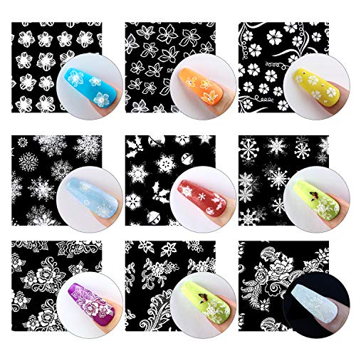Canvalite 3D Nail Art Stickers Calcomanías para uñas DIY con pinzas y 15 pinceles para pintar uñas