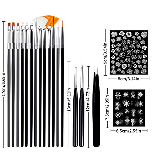 Canvalite 3D Nail Art Stickers Calcomanías para uñas DIY con pinzas y 15 pinceles para pintar uñas