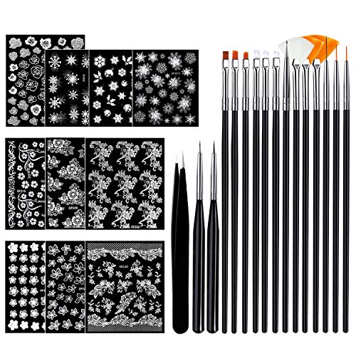 Canvalite 3D Nail Art Stickers Calcomanías para uñas DIY con pinzas y 15 pinceles para pintar uñas