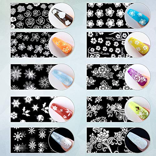 Canvalite 3D Nail Art Stickers Calcomanías para uñas DIY con pinzas y 15 pinceles para pintar uñas