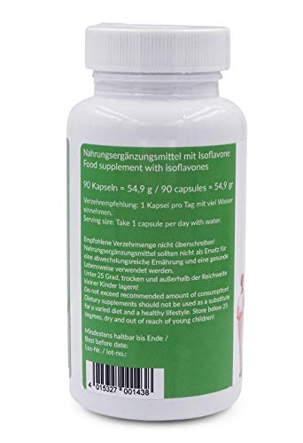 Cápsulas de isoflavonas de soja - vegano - 90 cápsulas - cada una contiene 100mg de extracto de soja y 40mg de isoflavonas