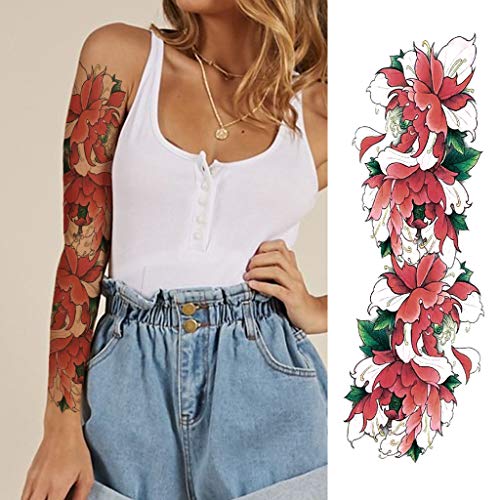 CARGEN® 8 hojas tatuaje temporal del brazo completo del cráneo del león manga del brazo grande tatuaje arte corporal etiqueta engomada del tatuaje para hombre mujer maquillaje